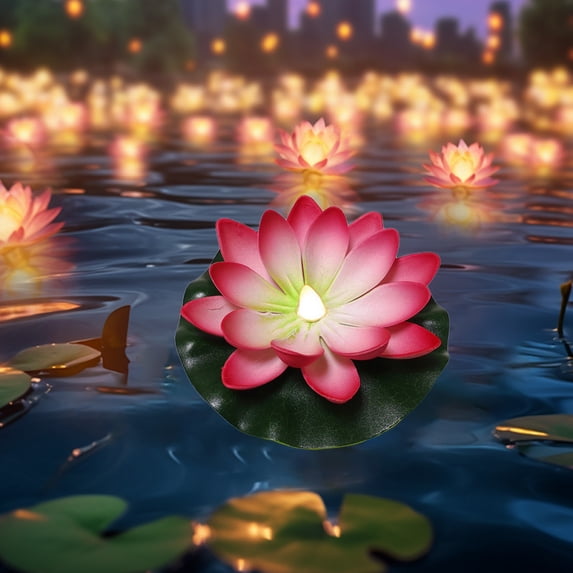 Water Sensing Lotuse Pool Lamp Floating Lotuse Pool Lamp Water Sensing Floating Pool Lamp LED Floating Solar Pool Lamp Diwali Festival Blessing River Lantern,E,one Size