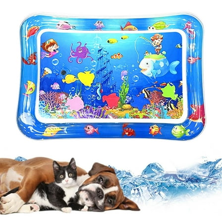 Water Sensory Play Mat for Cats & Kids | Thickened Water Sensor Pad with Fish, Durable Interactive Splash Mat, Cool Comfort, Easy Setup, 26x18.5in, Foldable, Pet & Child Entertainment
