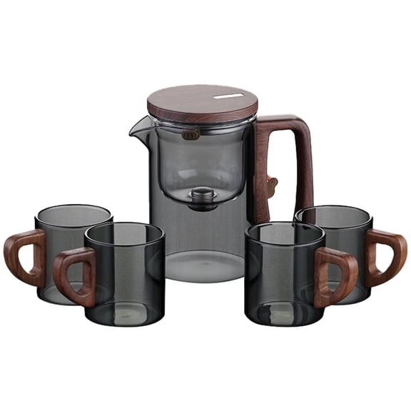 Water Separation Glass Teapot With Wooden Handle Infuser And Strainer For Loose Leaf Tea Brewing And Serving (C)