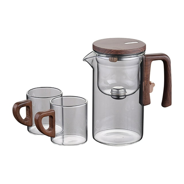 Water Separation Glass Teapot with Wooden Handle, Suction