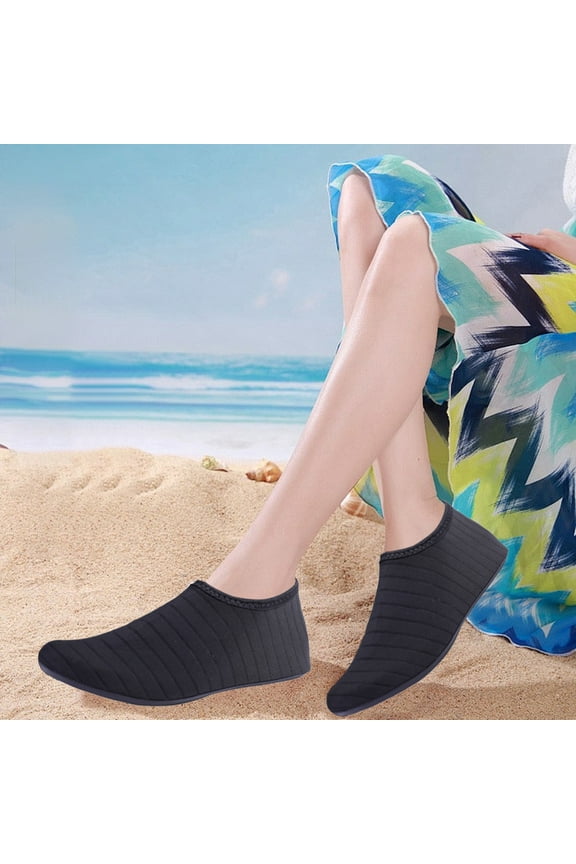 Water Shoes Fast-Dry Aqua Socks | Barefoot Non-Slip Swim Surf Pool Beach River Yoga | Black | Lightweight Breathable Rubber Sole | Adult Unisex | 25x13cm | 1 Pair