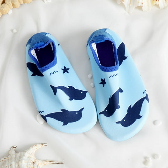 Water Shoes Toddler Girl Kids Boys and Girls Cartoon Penguin Whale Dinosaur Print Beach Swimming Water Shoes Quick Dry Non Swim Shoes Swim Shoes for Kids Light Blue 2 Years-2.5 Years