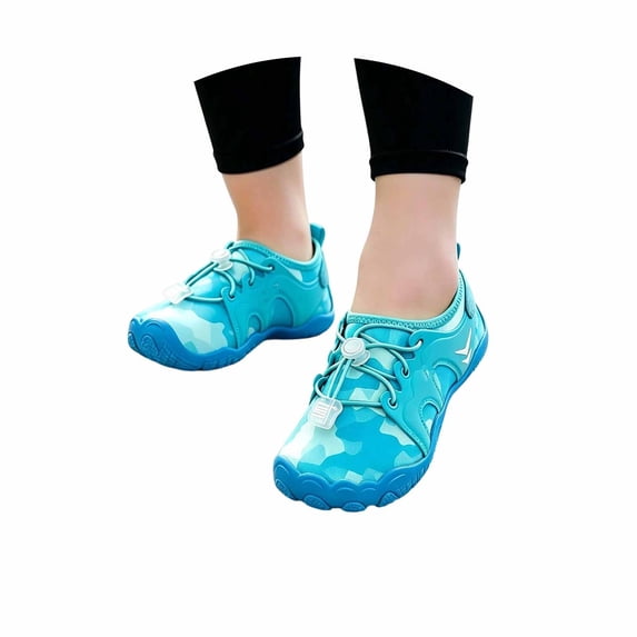 Water Shoes for Kids Girls Boys Barefoot Shoes with Adjustable Laces Quick Drying Beach Sports Non Swimming Hiking Sky Blue 5.5-6Y