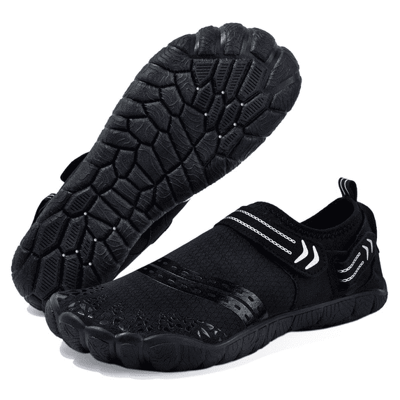 Water Shoes for Men Quick Dry Wide Toe Aqua Shoes Adjustable Barefoot Sock for Swim Beach River Pool Surf Black, Size 7.5