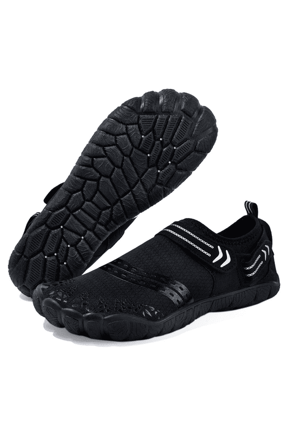 Water Shoes for Men Quick Dry Wide Toe Aqua Shoes Adjustable Barefoot Sock for Swim Beach River Pool Surf Black, Size 8.5