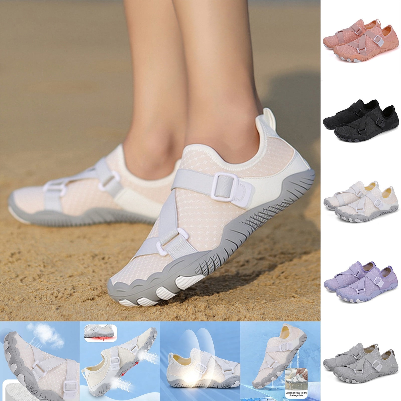 Water Shoes for Women Men Quick-Dry Hiking Beach Barefoot Boat Aqua Shoe Outdoor Sports Comfortable Slip On Unisex Footwear White 38
