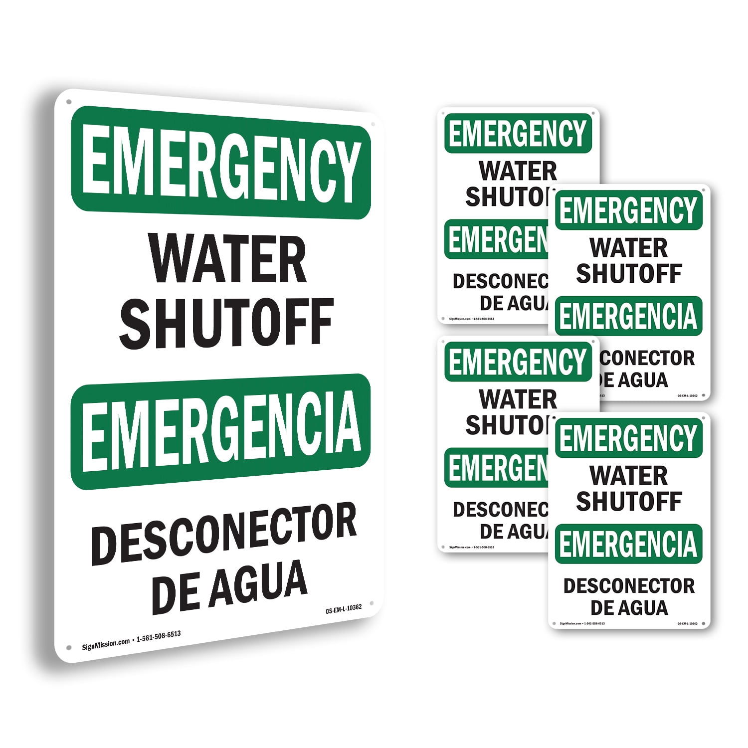 Water Shutoff Bilingual OSHA Emergency Rigid Plastic Sign 24 Inch x 18 ...