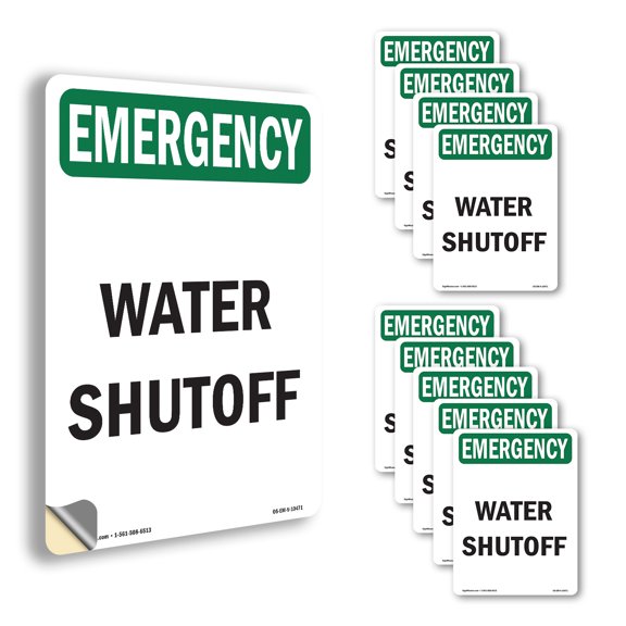 Water Shutoff OSHA Emergency Vinyl Decal Label 5 Inch x 3.5 Inch - 10 Pack