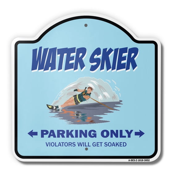 Water Skier 18" X 18" Heavy-Gauge Aluminum Architectural Sign | SignMission Designer Parking Skiing Water-Skier Boat Wave Runner Skis Metal Novelty Gift Funny Joke Gag Road Garage