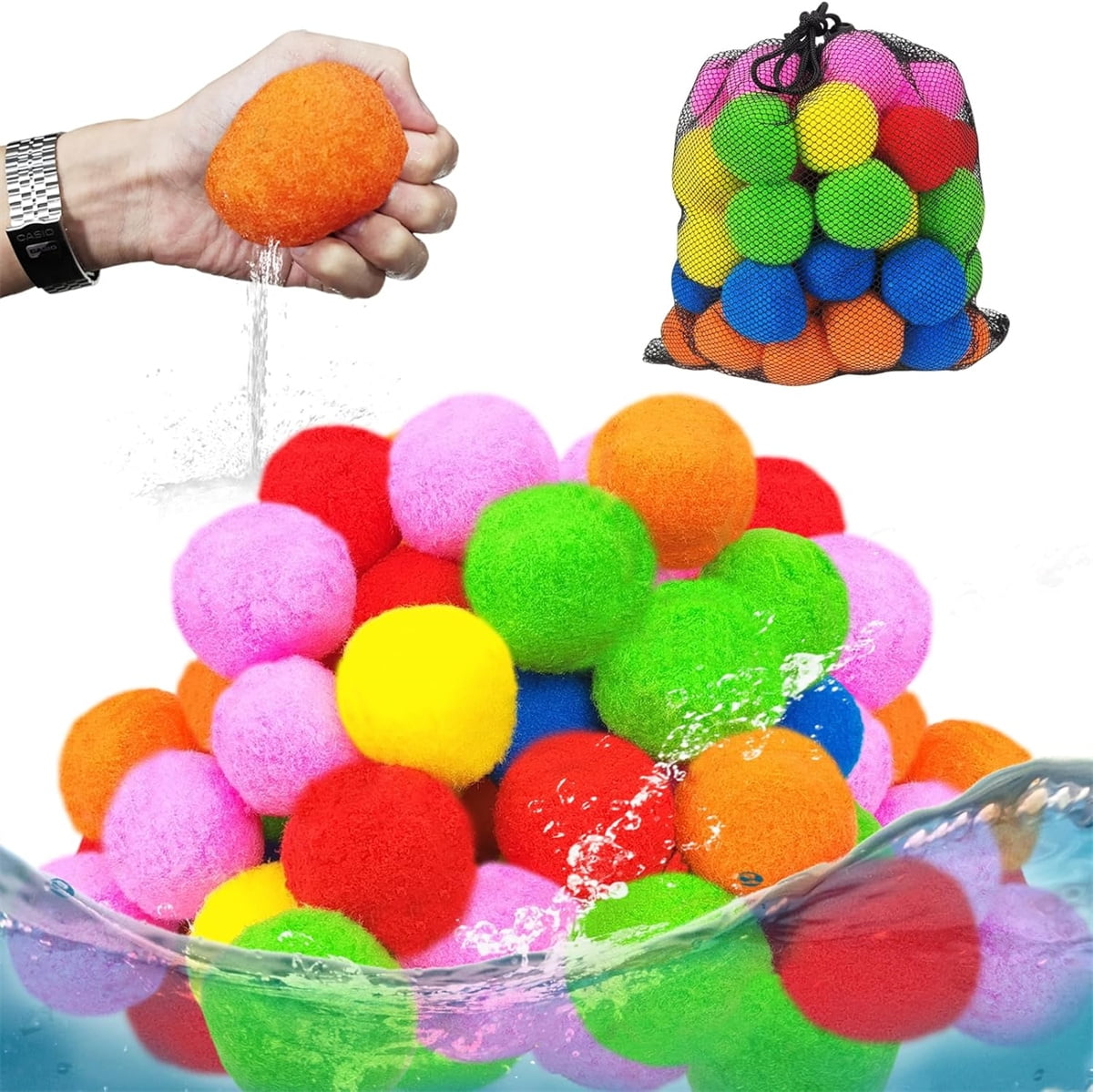 Water Soaker Balls for Outdoor Toys & Games, Reusable Water Bomb Splash Balls, GIXUSIL Water Toys for Summer Backyard Trampoline Beach Play Game (100 Pcs - 6 Color Mixed Loading)
