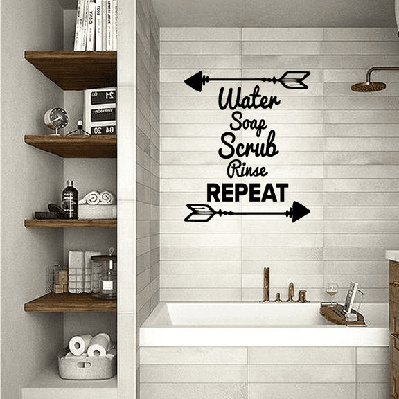 Water Soap Scrub Rinse Repeat - Bathroom Rules Quotes Vinyl Wall Art Sticker Decal Home Bathroom Rest Room Comfort Room Rules Signage Ladies Gentlemen Toilet Room Wall Design Reminder Size(30x22 inch)