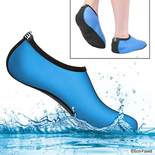 Water Socks for Women - Extra Comfort - Protects Against Sand, Cold/Hot Water, UV, Rocks/Pebbles - Easy Fit Footwear for Swimming (Blue & Black, (S) Women - 5-7)