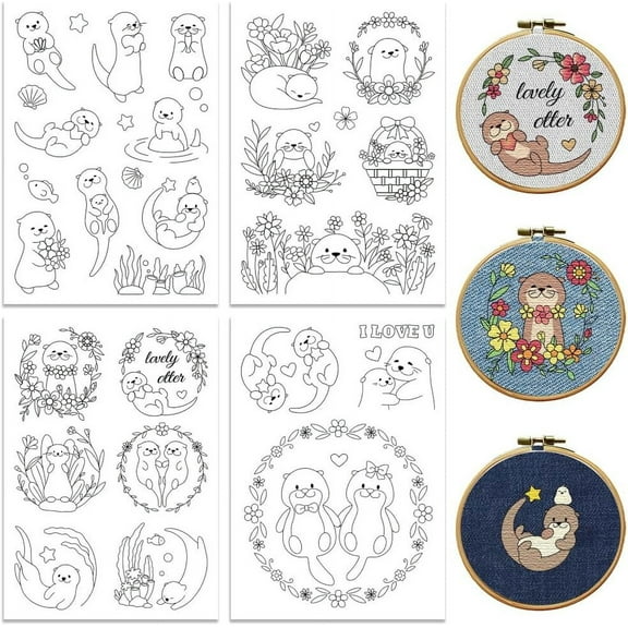 Water Soluble Embroidery Patterns for Beginners 4 Sheets with 29 Patterns Wash Away Embroidery Pattern Stabilizer for Hand Sewing Lover Women Adults (River Animals)