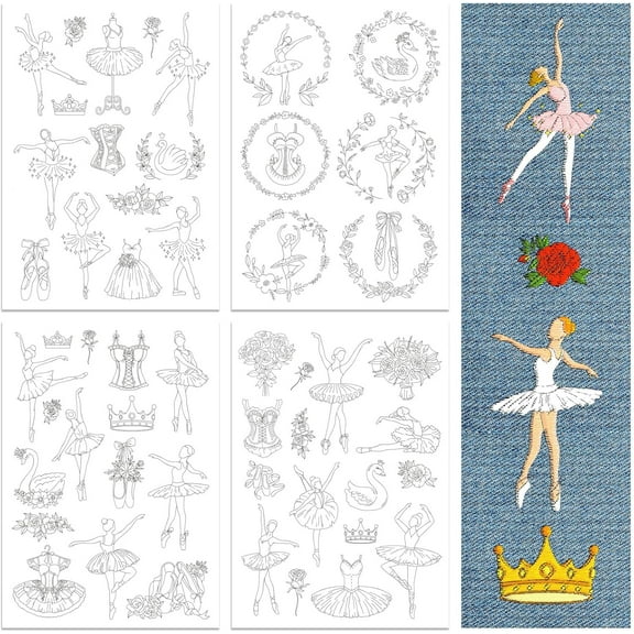 Water Soluble Embroidery Patterns for Beginners 4 Sheets with 51pcs Ballet Patternsfor Dance Shoes Skirt Wash Away Embroidery Pattern Stabilizer for Hand Sewing Lover Women Adults DIY