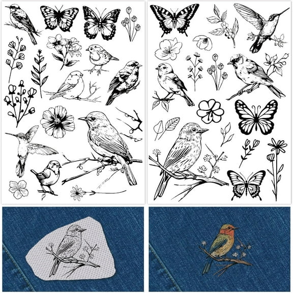 Water Soluble Embroidery Patterns Bird Desgin Transfers Wash-Away Broidery Paper Tear Away Embroideries Stick and Stitch Stabilizers Hand-Made Stitching for Gifts Beginners Bag DIY 2 Sheets