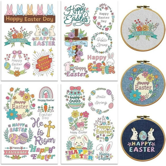 Water Soluble Embroidery Patterns with Color for Beginners Easter Blessing 4 Sheets with 24pcs Wash Away Embroidery Pattern Stabilizer for Hand Sewing Women Adults for DIY