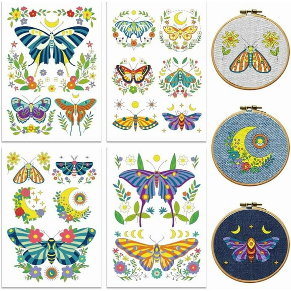 Water Soluble Embroidery Patterns with Color for Beginners Easter Elements 4 Sheets with 14pcs Wash Away Embroidery Pattern Stabilizer for Hand Sewing Women Adults Gold