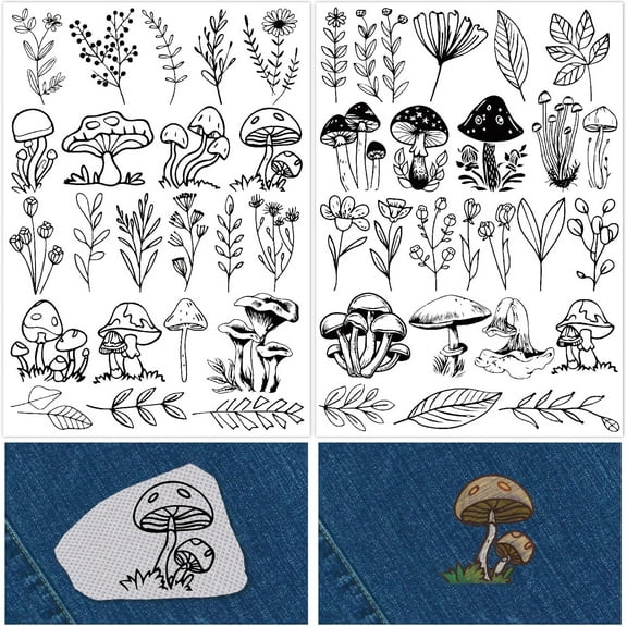 Water Soluble Embroidery Patterns Mushroom Patterns Transfers Stick Stitch Broidery Tear Away Embroideries Stick and Stitch Stabilizers Hand Sewing for Birthday Gift Beginners DIY 2 Sheets