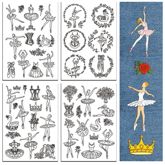 Water Soluble Embroidery Patterns for Beginners 4 Sheets with 51pcs Ballet Patternsfor Dance Shoes Skirt Wash Away Embroidery Pattern