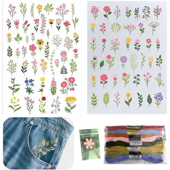 Water Soluble Stabilizer Embroidery Pattern - Flower Border Stick & Stitch Embroidery Paper Wash Away, Running Border Hand Sewing Patterns for Jean Bag T-Shirt-dh