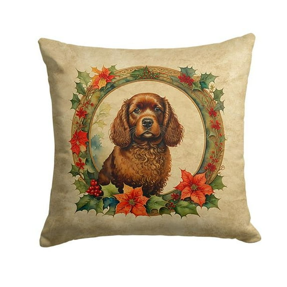 Water Spaniel Christmas Flowers Throw Pillow 18 in x 18 in