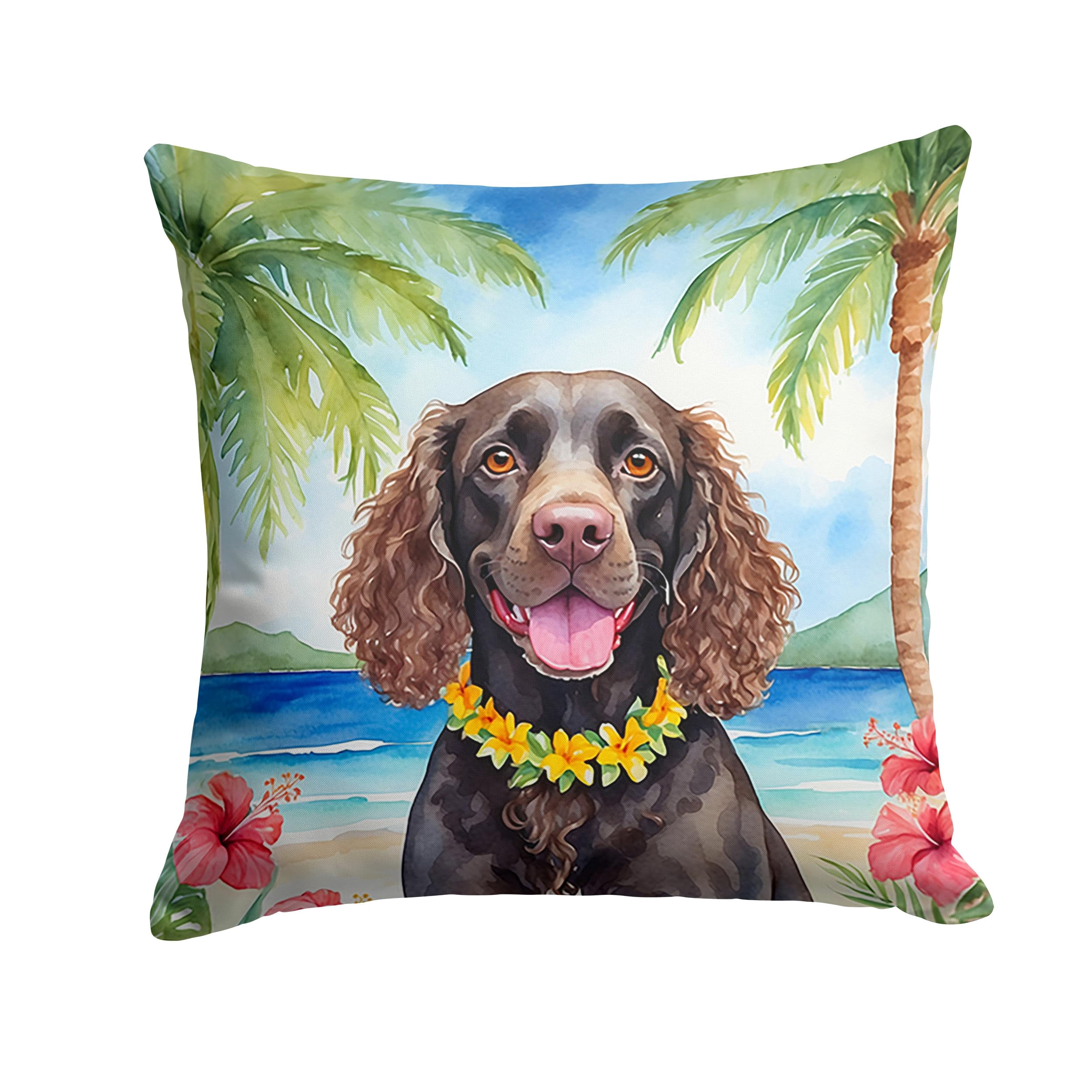 Water Spaniel Luau Throw Pillow 14 in x 14 in