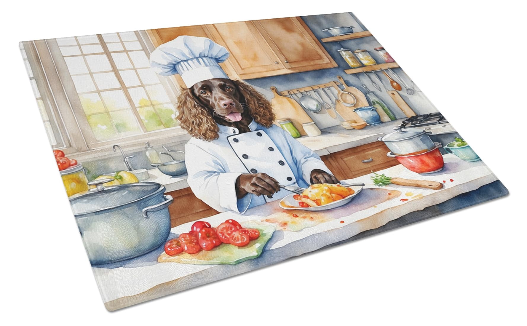 Water Spaniel The Chef Glass Cutting Board 12 in x 15 in