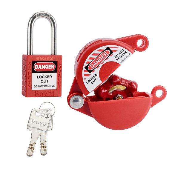Water Spigot Lock, Faucet Lock with Padlock for Hose Bib Valve | Fits 1 to 3-3/20 in Dia Valve Handles, Gate Valve Lockout, Propane Tank, Water Valve and Outdoor Secure Lock, Red