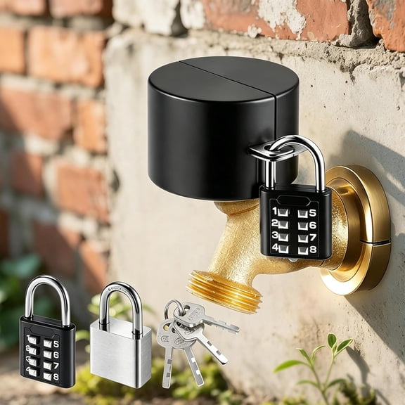 Water Spigot Lock, Outdoor Faucet Lock with Dual Anti-Theft, Stainless Steel Cover & Padlock Kits Faucet Locks Outdoor for Outside Faucet, Easy Installation for 1.3-2.5"" Valves Hose Bibs (Silver)