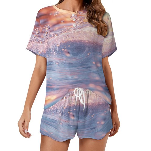 Water Splash Ripple 2 Pack Women’s Pajama Set Print Sleepwear And Shorts Y2k Loungewear Sets S-5XL