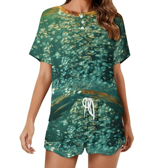 Water Splash Ripple 2 Pack Women’s Pajama Set Print Sleepwear And Shorts Y2k Loungewear Sets S-5XL