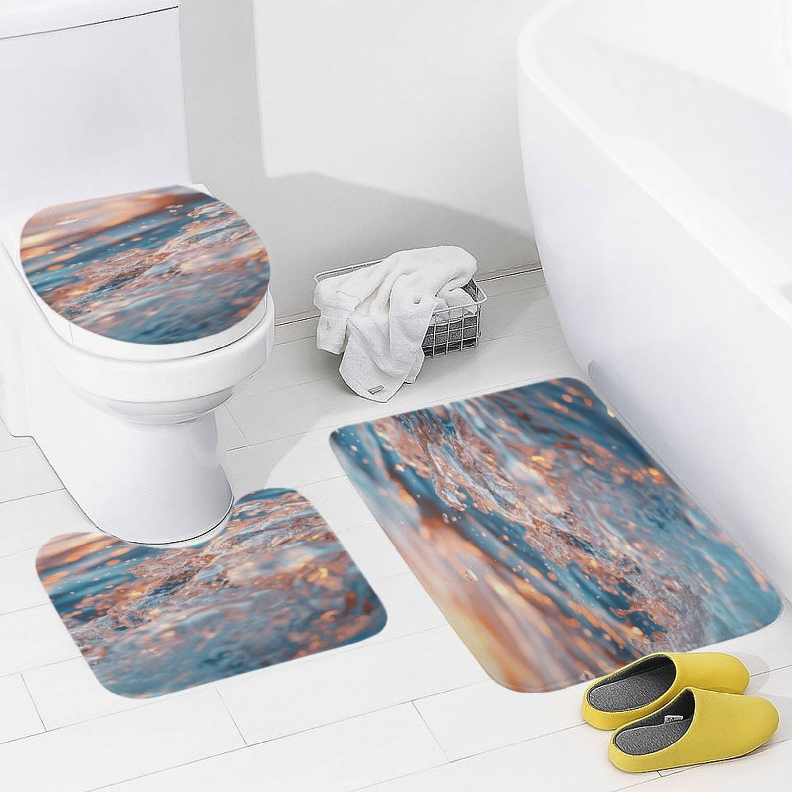 Water Splash Ripple Bathroom Rug Set of 3, No Silp Washable Cover Floor ...