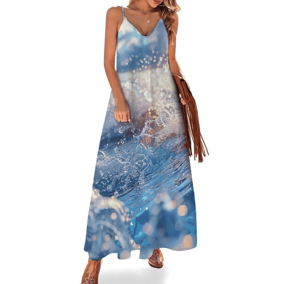 Water Splash Ripple Design Sleeveless Dress Woman Fashion Long Dresses Women's Summer Suit Dress 2025