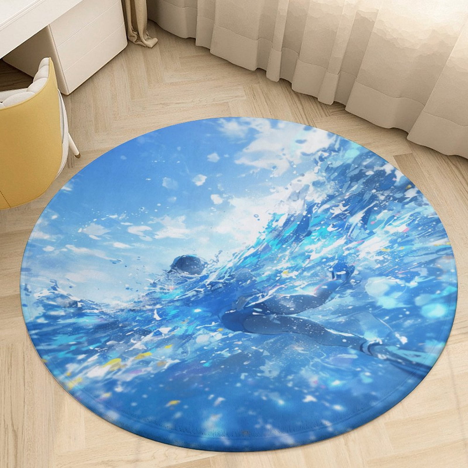 Water Splash Ripple Round Rugs -Washable Non-Slip Small Round Area Rug ...
