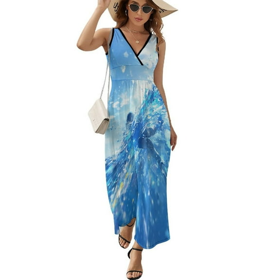 Water Splash Ripple Sleeveless Dress Woman Fashion Long Dresses Women's Summer Suit Dress 2025