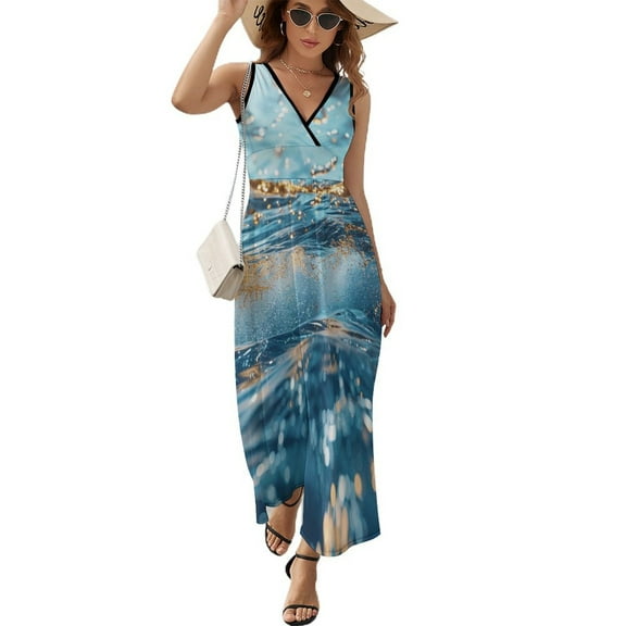 Water Splash Ripple Sleeveless Dress Woman Fashion Long Dresses Women's Summer Suit Dress 2025