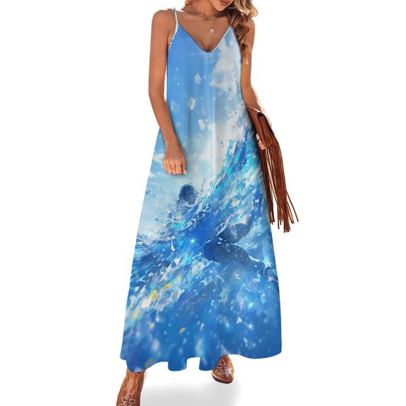 Water Splash Ripple Sleeveless Dress Woman Fashion Long Dresses Women's Summer Suit Dress Summer 2025 Women