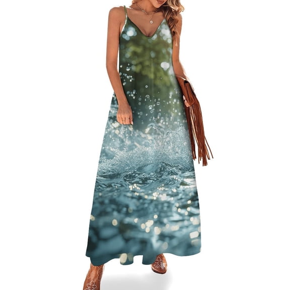 Water Splash Ripple Sleeveless Dress for Women Clothing Female Women's Summer Skirt