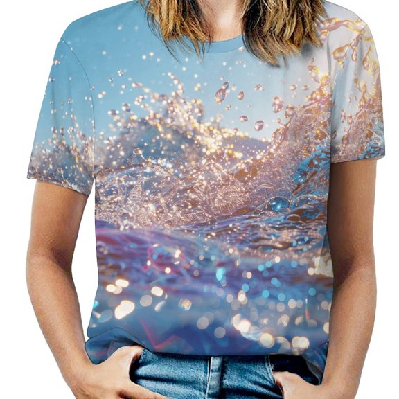 Water Splash Ripple T Shirts Basic T-Shirt Short Sleeve Ladies Tee Shirt Summer Graphic Clothing