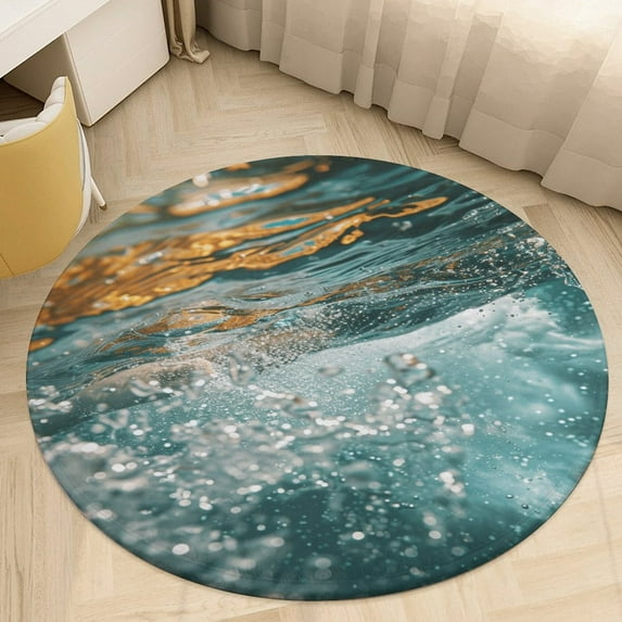 Water Splash Ripple Washable Round Rug -Circle Area Rugs for Nursery Bedroom, Vintage Non Slip Non Shedding Low Pile Carpet for Living Room Coffee Table Entryway