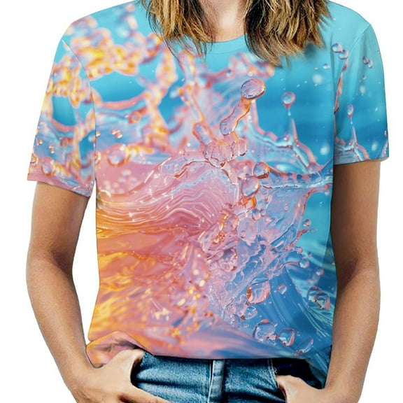Water Splash Ripple Women's Short Sleeve Tops Casual Blouses T Shirt