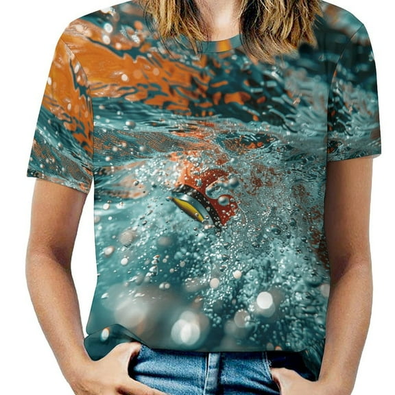 Water Splash Ripple Women's Short Sleeve Tops Casual Blouses T Shirt