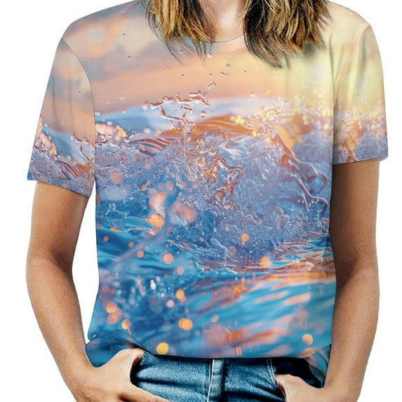 Water Splash Ripple Women's T-Shirt Short Sleeve T Shirts Tops Tee Ladies Loose T