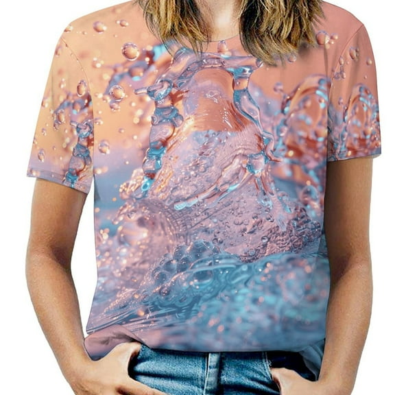 Water Splash Ripple Women's T-Shirt Short Sleeve T Shirts Tops Tee Ladies Loose T