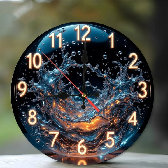 Artistic Water Splash Wall Clock Home Decor 10-Inch Silent Wooden Wall Clock, Battery Operated (AA Batteries Not Included), Artistic Home Decor