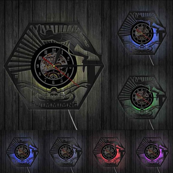 Water Sport Swimming Wall Decor Swimming Pool Swimmer Vintage Vinyl Record Wall Clock Underwater Modern Design Clock Wall Watch