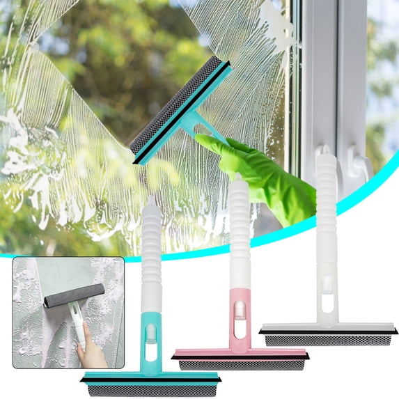 Water Spray Window Cleaner with Built-in Spray, Soft Scraper Glass Wiper and Sponge, Multi-Surface Cleaning Tool for Windows, Mirrors, Floors, Cars, and Bathrooms