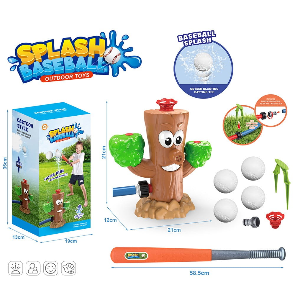 Water Sprinkler Baseball Toy for Kids, 2 in 1 Helicopter Water Sprinkler T Ball Set with 2 Spray Modes, Summer Outdoor Water Spray Toys for Toddlers Yard, Ages 3+