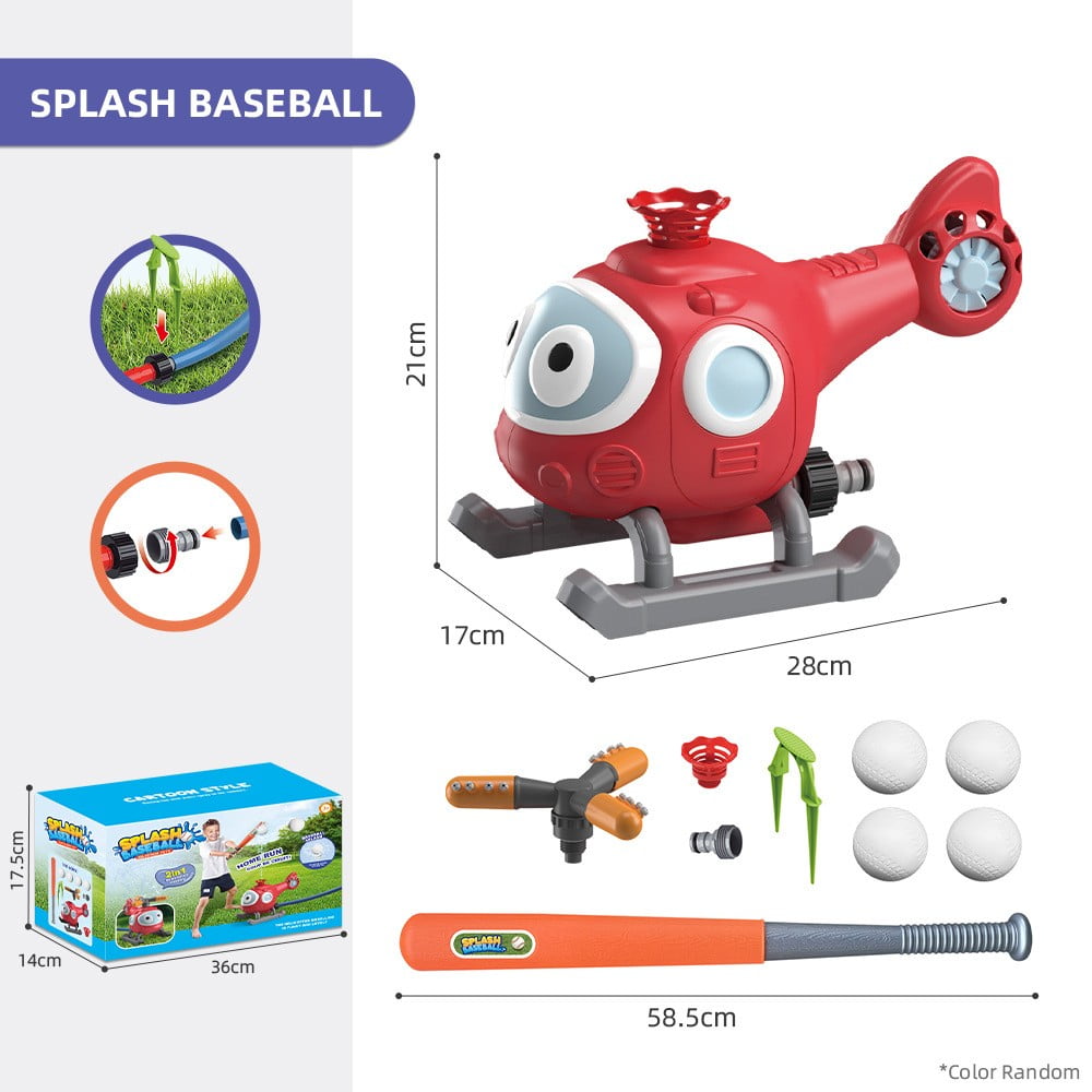 Water Sprinkler Baseball Toy for Kids, 2 in 1 Helicopter Water Sprinkler T Ball Set with 2 Spray Modes, Summer Outdoor Water Spray Toys for Toddlers Yard, Ages 3+
