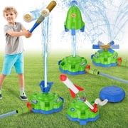 4-in-1 Water Sprinkler Toys for Kids, Summer Games for Outside with Water Baseball Rocket Launcher Toy, Boys Girls Summer Backyard Lawn Pool Party Fun (Green)